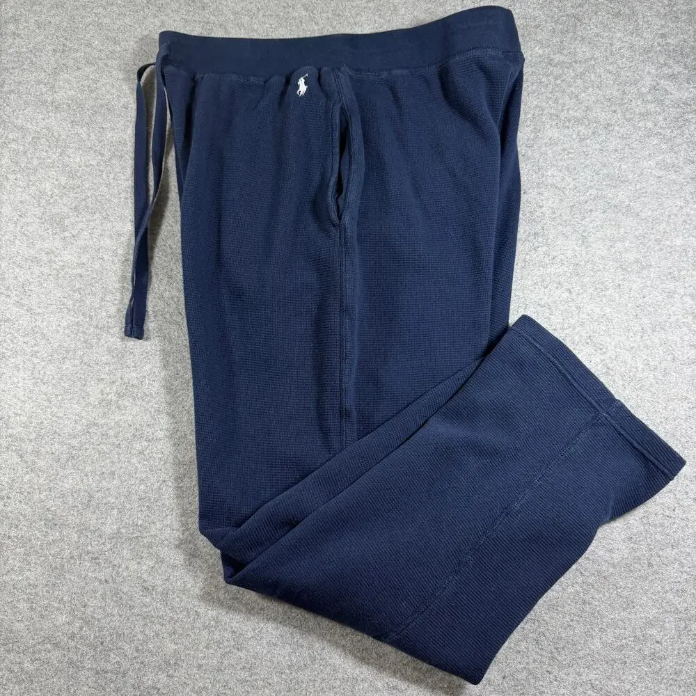 Polo Ralph Lauren Waffle Thermal Pants Mens L Navy Drawstring Cotton Lounge